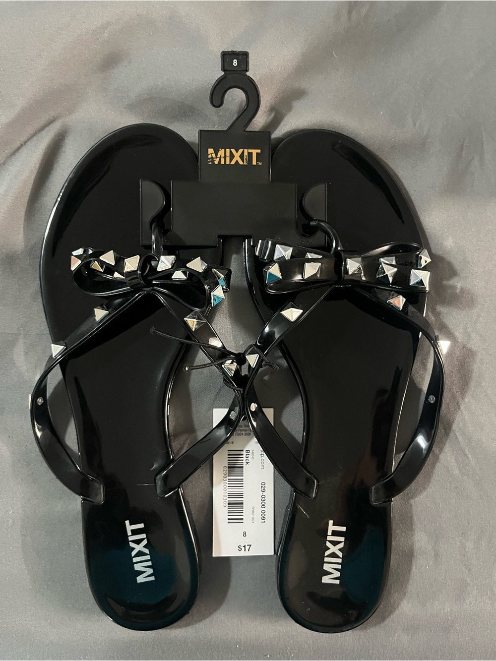 Mixit Black Jelly Sandals with Studded Bow Accent